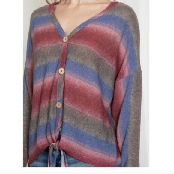 V-NECK COLOR BLOCK TOP/SWEATER-LIGHTWEIGHT-NEW - Picture 2 of 5